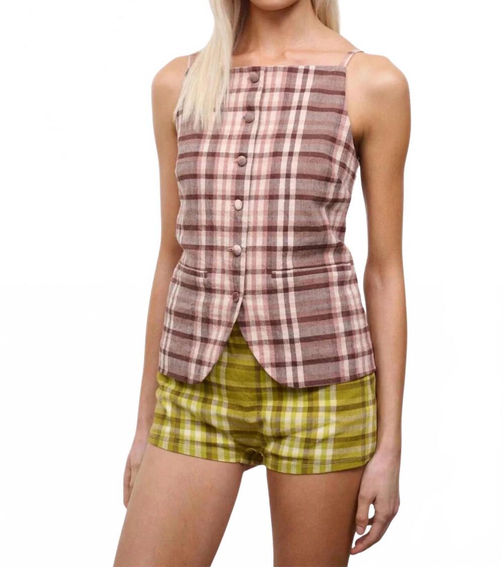 NEW STAUD women's una top in tuscany plaid